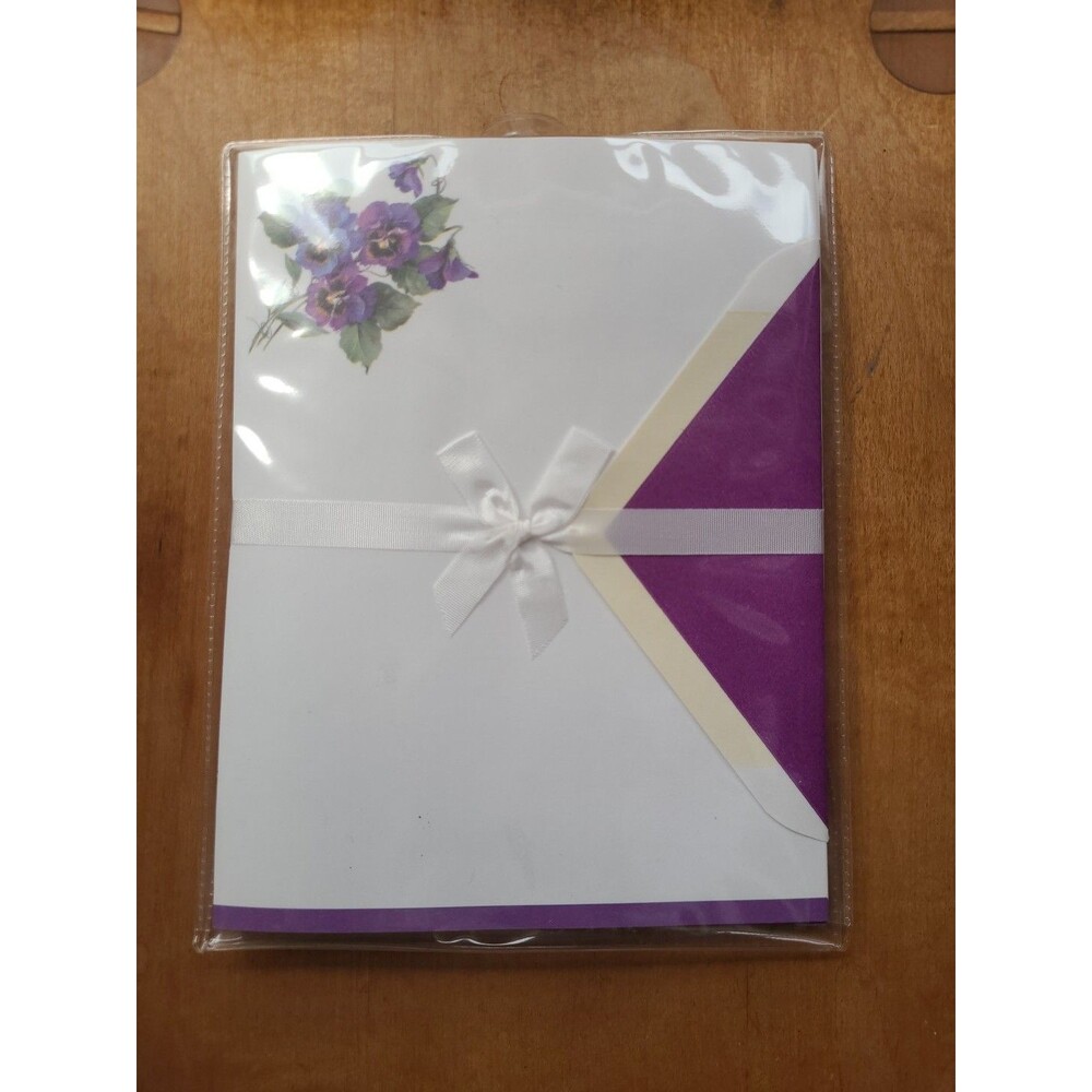 Whiting's Ensemble~STATIONERY SET~Purple Pansy Floral~NEW Sealed~Sheets/Envelope